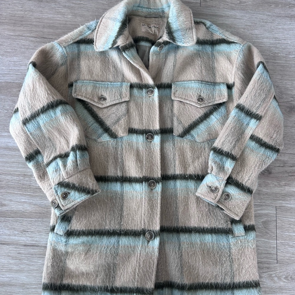 Free People Tan & Teal Oversized Shacket